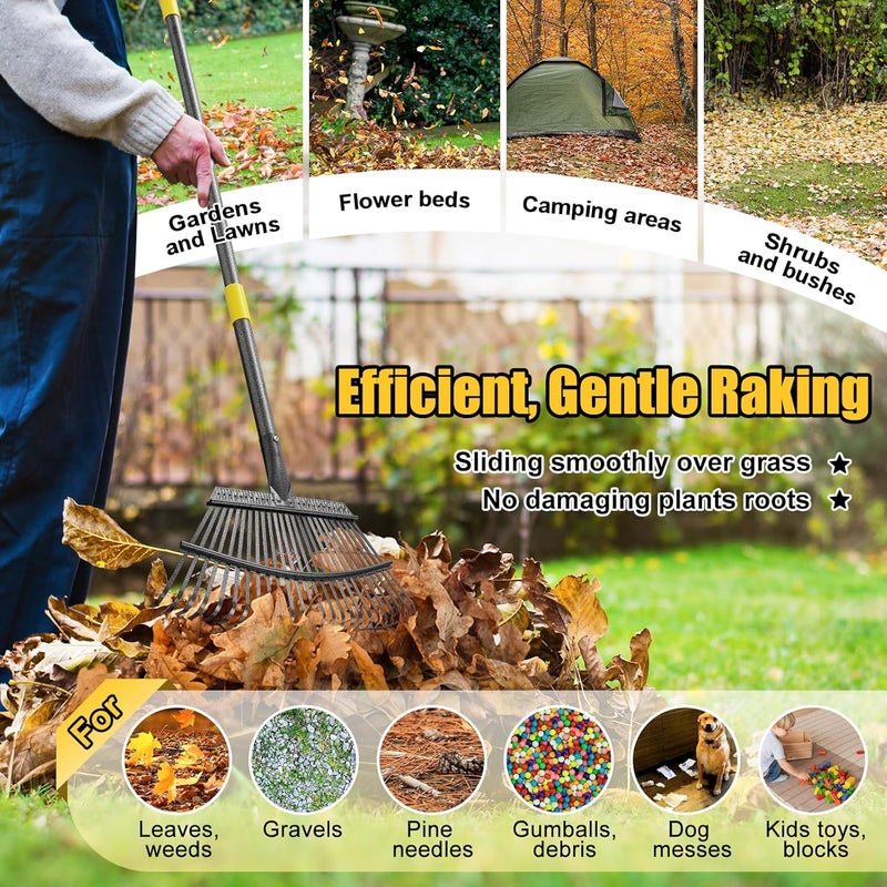 Lilyvane Garden Rake for Leaves: 18” Wide Metal Leaf Rake, 65” Long Adjustable Handle, Heavy Duty 25 Teeth, Fast Kids Women Large Lawn Yard Garden Leaf Cleanup Gardening Rakes: Grass,Debris,Pine Needles Pick - Image 5